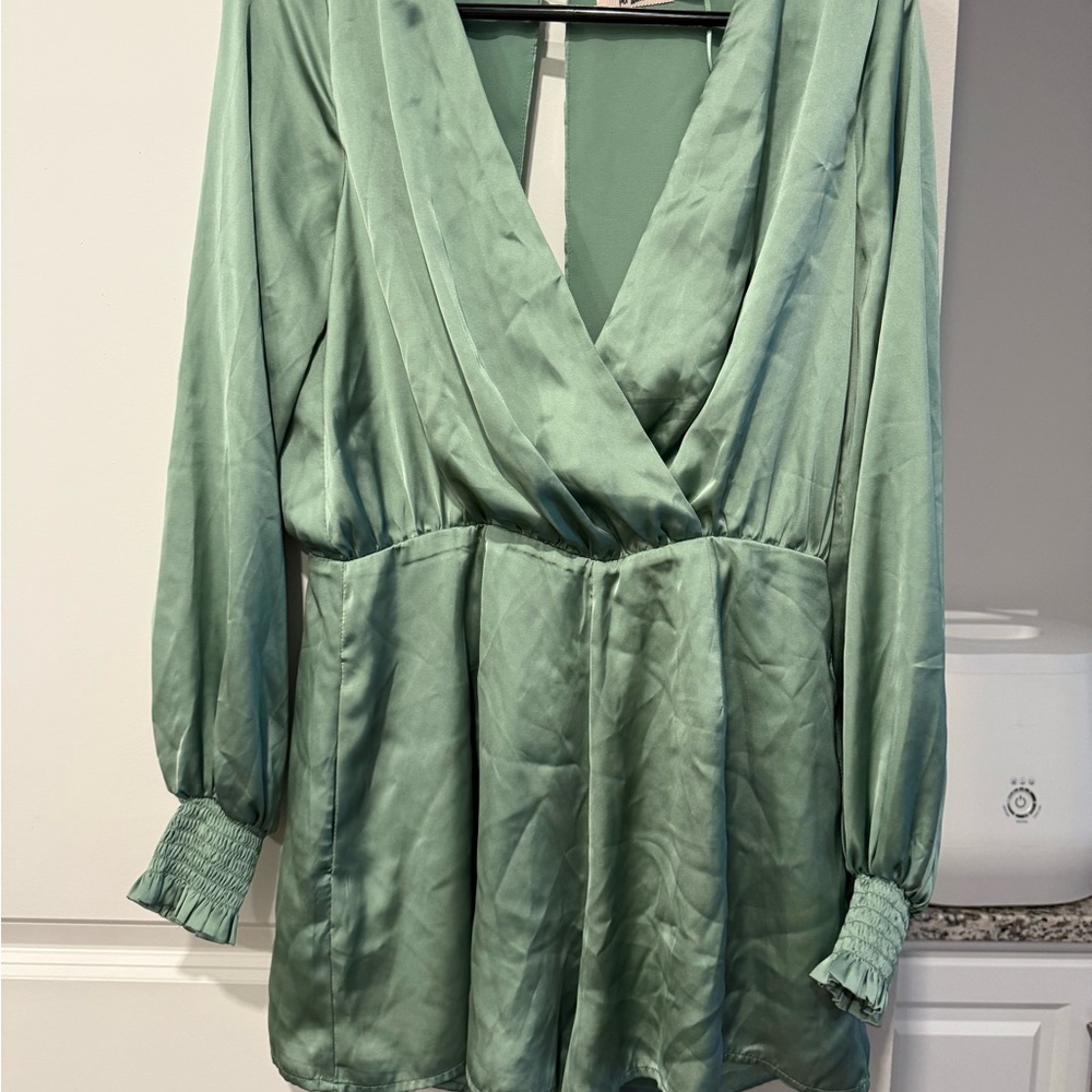 Elegant Green Satin Blouse